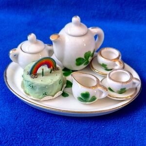 Ceramic Miniature Tea Set for 2 in Shamrock design